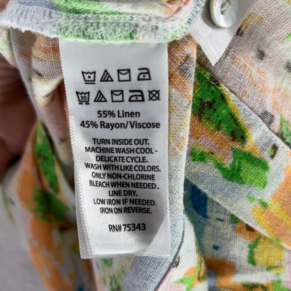 Cynthia Rowley Greek Isle Linen Blend Button Back Blouse Size L - Picture 7 of 8
